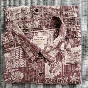 Quiksilver Waterman Maroon & Cream Printed Short-Sleeve Button-Down Shirt